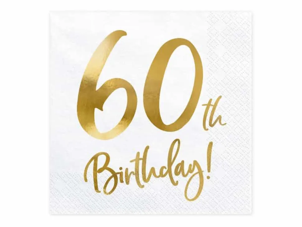 Servietter, 60th Birthday, Hvit & Gull