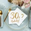 Servietter, 30th Birthday, Hvit & Gull