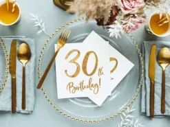 Servietter, 30th Birthday, Hvit & Gull