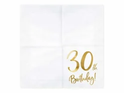 Servietter, 30th Birthday, Hvit & Gull