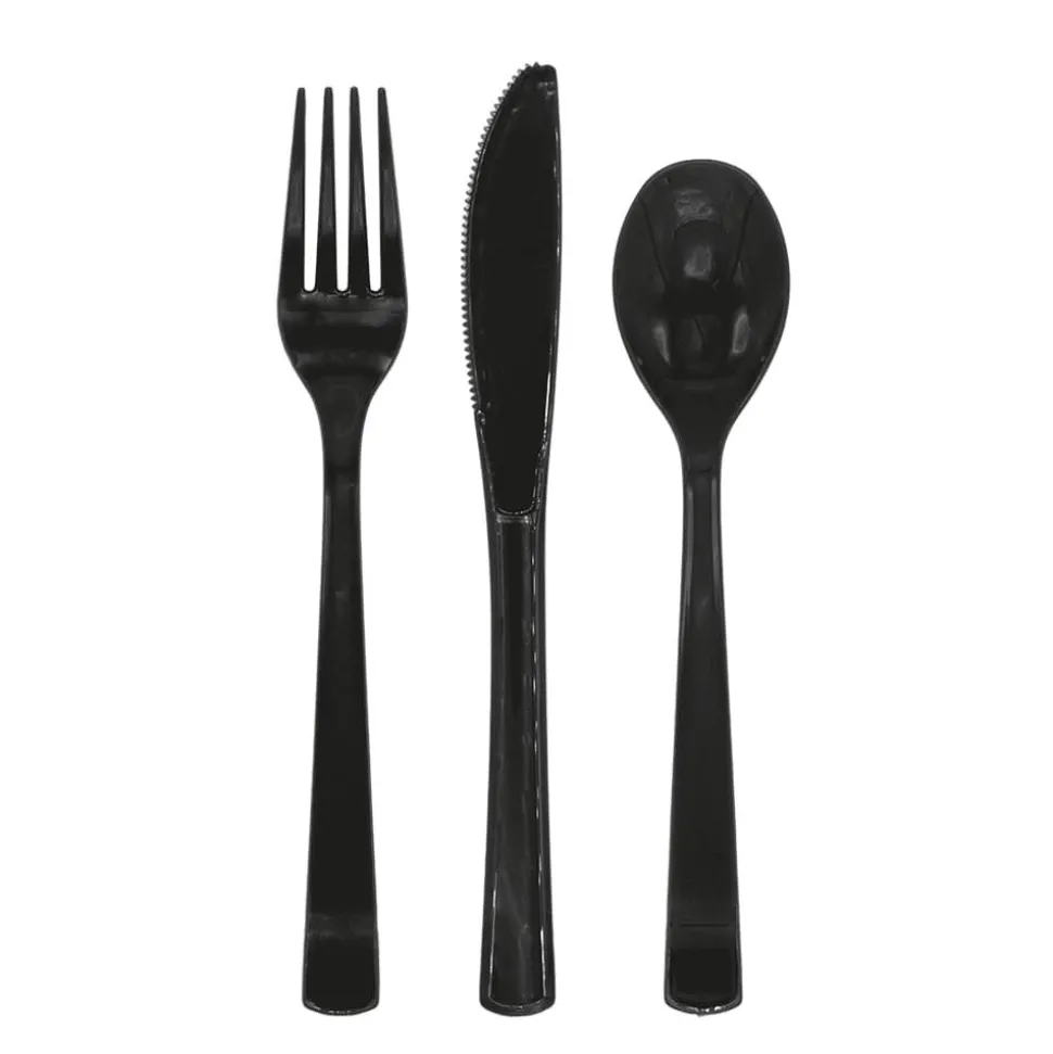 Sort Gjenbrukbart Plastbestikk, 18 stk.