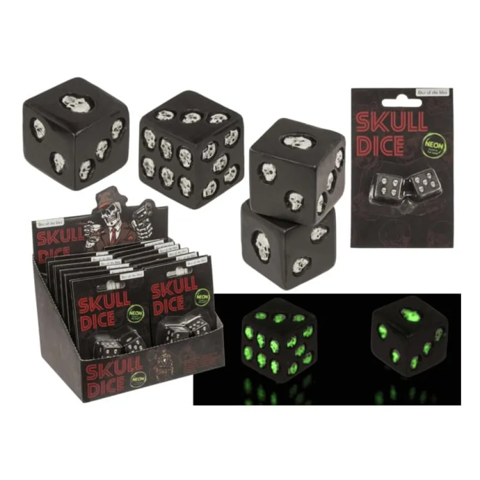 Terninger 2 stk Skull, Glow in the Dark